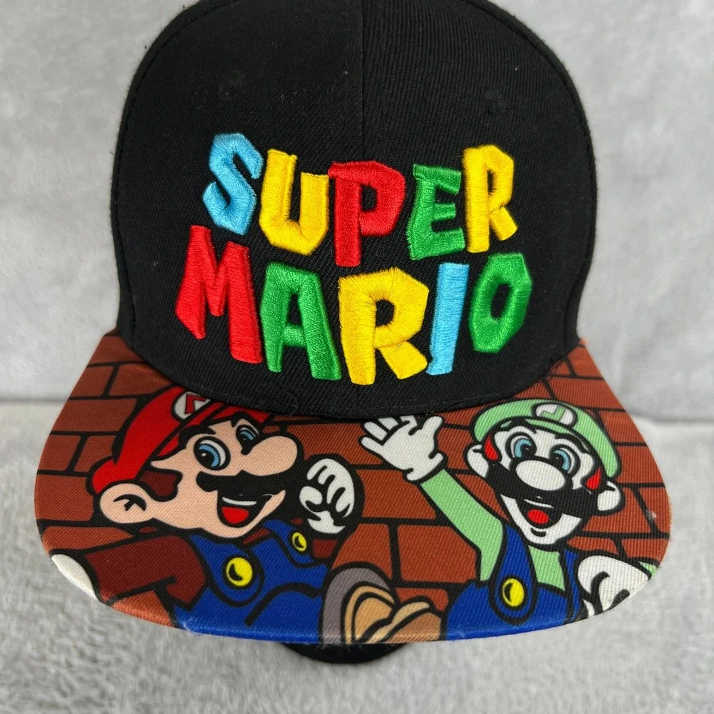 Nintendo Super Mario Bros Snapback Hat Black Luigi Retro Gamer Video Game Cap